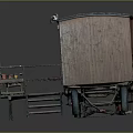 Wooden Trailer With Gray Roof Green Windows Platform Steps Tires And Crate