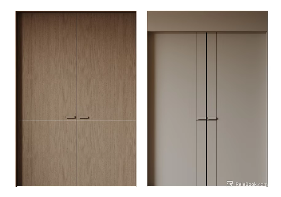 Modern Double Doors Design With Wooden And Light Colored Surface Finish 3d model