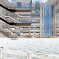Spacious Multi Level Shopping Mall Atrium With Hanging Decorations People Activities And Comfortable Seating Area 3d model