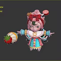 Adorable Children's Doll With Pink Hair Green Forehead Candy Decorations And Strawberry Toy