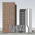 Modern Commercial Complex With Multiple Towers Glass Facades And Colored Panels 3d model