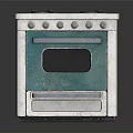 Kitchen Stove With Four Burners Front Knobs And Green Oven Door