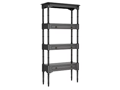 Tall Dark Wood Storage Cabinet Shelf With Multiple Drawers And Open Shelves 3d model