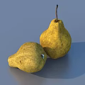 Ripe pears arranged in golden bowl and beside on blue background