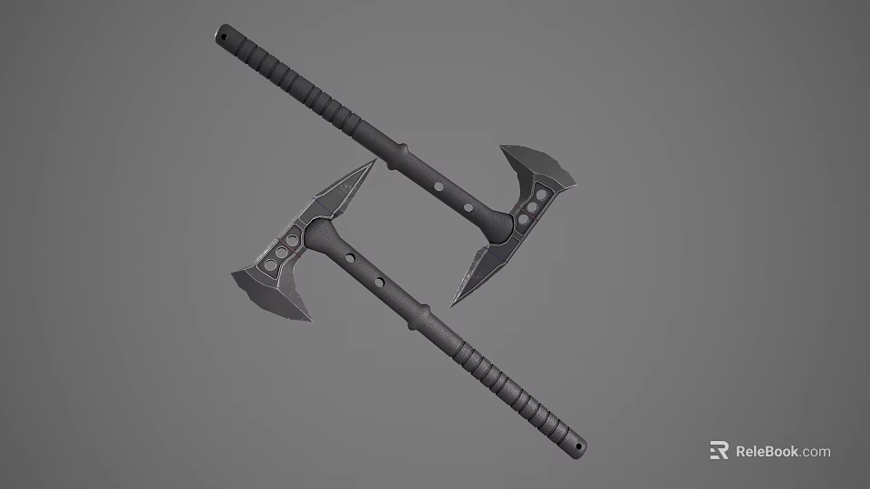 Two Black Axes as Weapons with Metal Heads and Textured Handles 3d model 