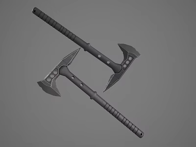 Two Black Axes as Weapons with Metal Heads and Textured Handles 3d model