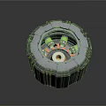 Circular Metallic Mechanical Device Featuring Blue Silver Components And Internal Gears 3d model