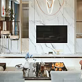 Elegant Modern Living Room Interior With Marble Wall Sofa Coffee Table TV And Chandelier