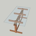 Modern Dining Table With Glass Top And Wooden Cross Support Frame Structure