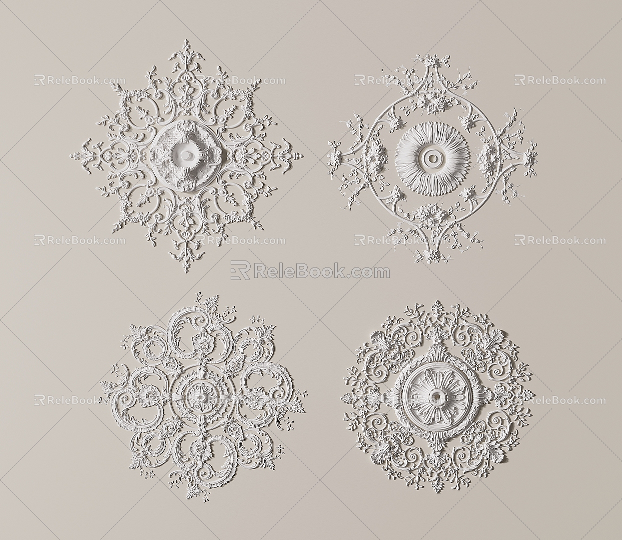 French lamp panel round lamp panel plaster lamp panel base carved lamp panel 3d model