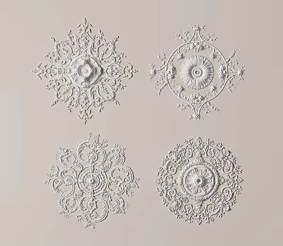 Ornate White Ceiling Medallions Showcasing Intricate Floral Patterns And Detailed Carvings 3d model