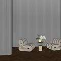 Modern Sofa Background Wall Design With Mirrored Panels And Chairs 3d model