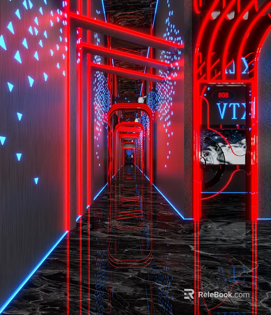 KTV Corridor With Colorful Neon Lights And Futuristic Interior Design 3d model 