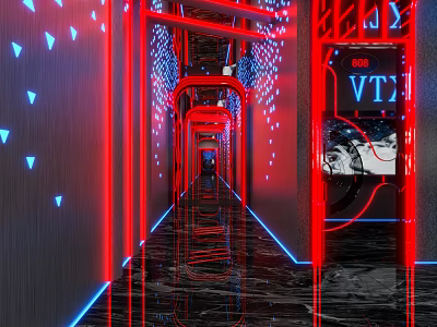 KTV Corridor With Colorful Neon Lights And Futuristic Interior Design 3d model