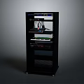 Black Electronic Equipment Rack With Multiple Components Cables And Control Panels