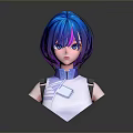 Game Movie Character With Blue Purple Gradient Hair Blue Eyes And White Top Collar Design
