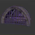 Antique Arched Architectural Component With Stone Frame And Metal Grille