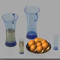 Blue Glass Tableware Set with Pitchers Glasses Fruit Plate and Oranges