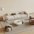Modern Cream Style Sofa Coffee Table Combination Three-Seater Sofa Single Sofa Floor Lamp Sofa Stool 3d model