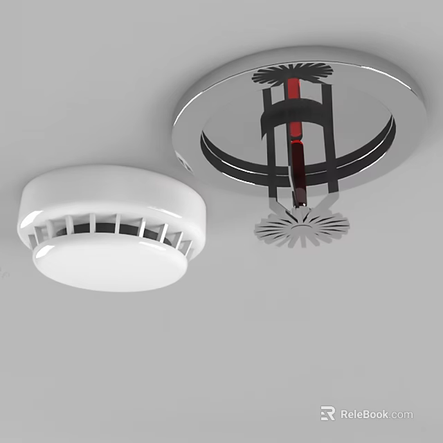 Ceiling Mounted Fire Sprinkler and Smoke Detector for Home Safety Systems 3d model 