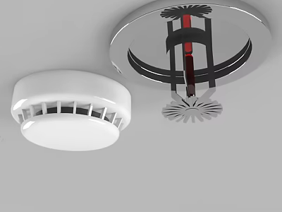 Ceiling Mounted Fire Sprinkler and Smoke Detector for Home Safety Systems 3d model
