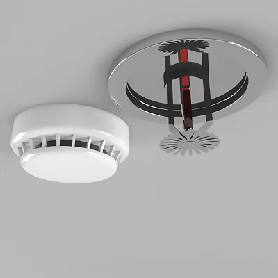 Ceiling Mounted Fire Sprinkler and Smoke Detector for Home Safety Systems 3d model