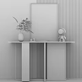 Modern Console Table With Marble Top White Vase Dried Plants Artwork And Smart Speaker