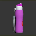 Pink Water Bottle With White Lid Strap And Red Logo Design