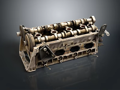Vintage Engine Cylinder Head Component With Camshaft Gears Holes And Metal Structure 3d model