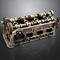 Vintage Engine Cylinder Head Component With Camshaft Gears Holes And Metal Structure