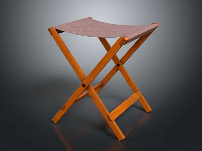 Wooden Folding Stool With Brown Fabric Seat And X Shaped Legs 3d model