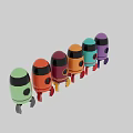 Colorful Rocket Shaped Toy Doll with Round Window and Red Base in Various Bright Colors