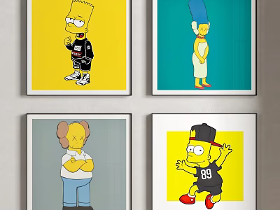 Framed Simpsons Characters Artworks With Colorful Backgrounds And Stylish Outfits 3d model