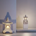Japanese Style Stone Outdoor Lantern With Traditional Carved Pattern And Pagoda Top For Garden Decoration