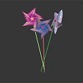 Red And Blue Sequined Windmill Decor Accent Furniture On Black Background