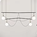 Modern Chandelier With Black Metal Frame And Hanging White Globe Bulbs In Interior Space