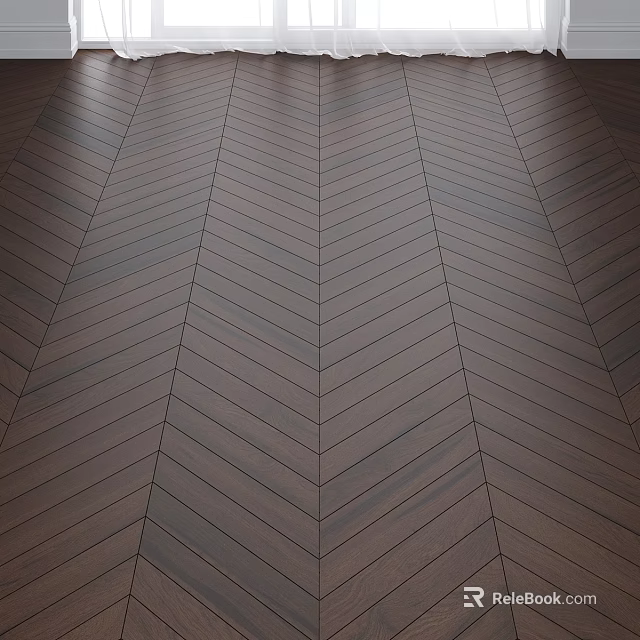Herringbone Pattern Wooden Floor With Dark Brown Grain For Interior Flooring 3d model