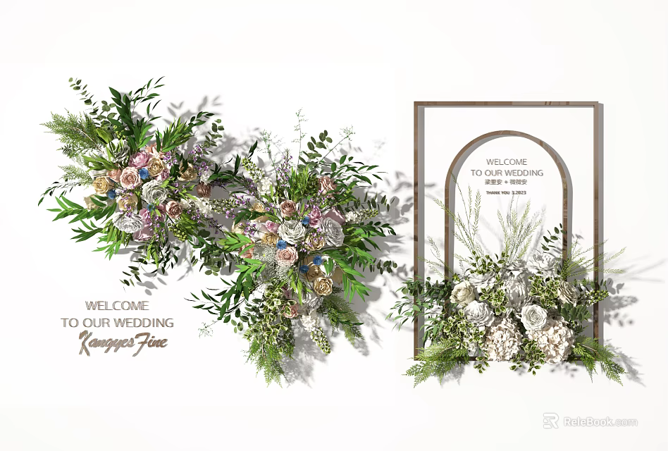 Decorative Vase Flower Arrangements With Fresh Greenery And Colorful Blooms For Celebration 3d model 