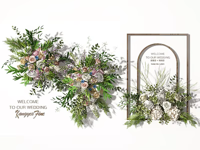 Decorative Vase Flower Arrangements With Fresh Greenery And Colorful Blooms For Celebration 3d model