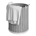 Natural Wicker Laundry Baskets With Gray Towels For Home Laundry Organization Supplies