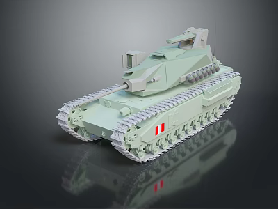 Light Green Military Tank With Tracks Turret And Reflection On Black Surface 3d model