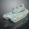 Light Green Military Tank With Tracks Turret And Reflection On Black Surface