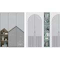 Modern Stylish Wardrobe Design with Arched Doors Open Shelves Storage Compartments Decorative Items and Books