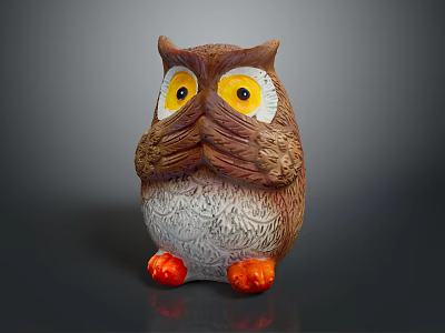 Cute Owl Shaped Decorative Daily Life Product With Brown Body Yellow Eyes And Orange Feet 3d model