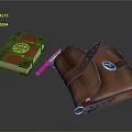 Medieval Witchcraft Kit Setup With Red Cover Book Golden Symbol Knife And Brown Leather Bag