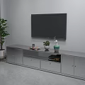Sleek Modern TV Stand with Wall Mounted TV Storage Drawers Cabinets and Decorative Plants