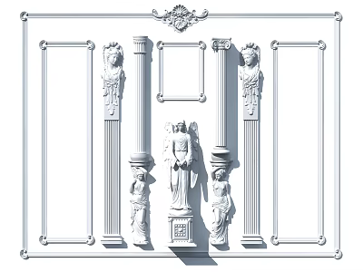 Classical Ornate Roman Columns With Carved Figurine Statues And Decorative Details 3d model