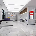 Modern Bank Lobby Interior With Service Counter Self-service Machines Sofas And Marble Floor
