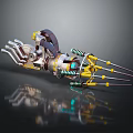 Futuristic Mechanical Weapon With Multiple Spikes And Yellow Silver Metallic Structure 3d model