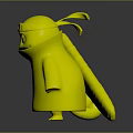 3D Character Design Featuring Blue Creature in Ninja Costume Headband Red Cloud Pattern and Staff